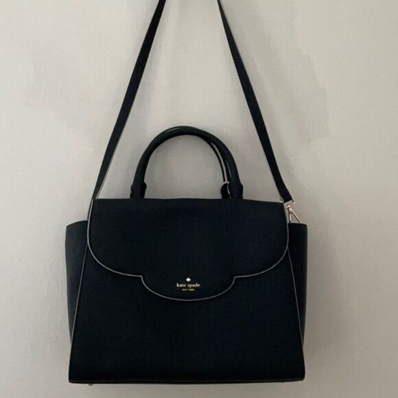 KATE SPADE NWT LEEWOOD PLACE MAKAYLA SCALLOP FULL SIZE BLACK SATCHEL BAG CROSS - Picture 5 of 15